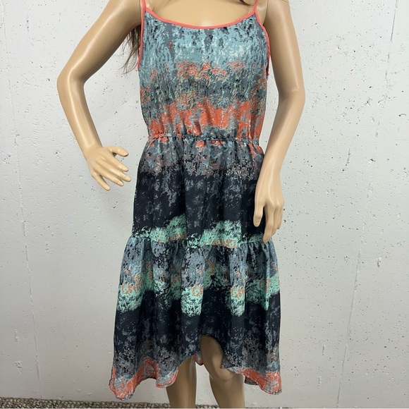 Band of Gypsies Women’s size Medium Gray Blue Peach Hi Low Midi Dress - Picture 1 of 10